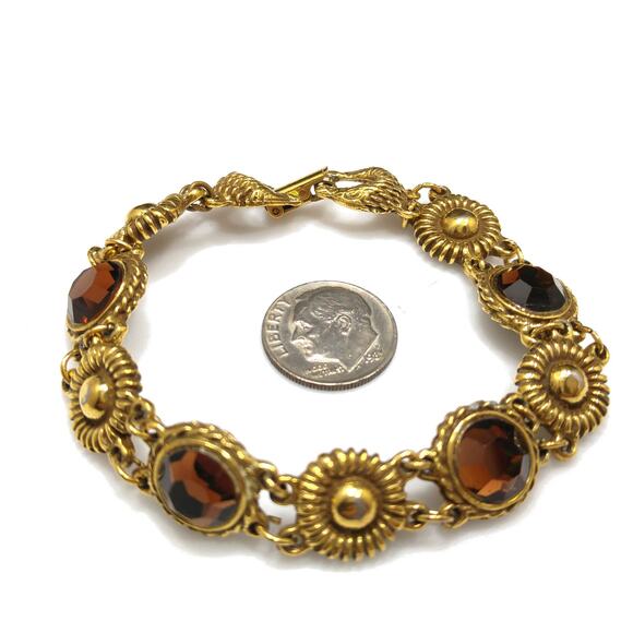 Goldette Light Topaz Rhinestone Link Bracelet, Lucite Rhinestones, 1960s Vintage - Picture 6 of 10